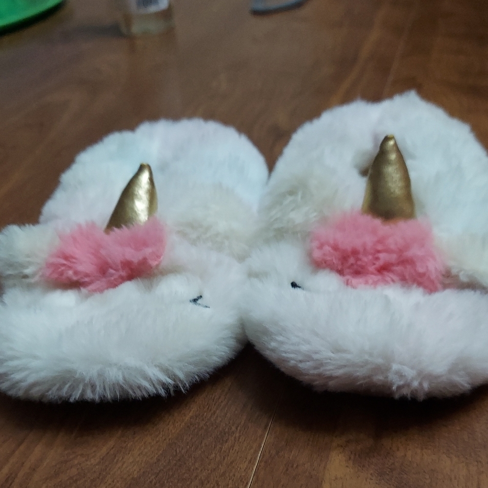 Unicorn Plush Slippers with Gold Horn